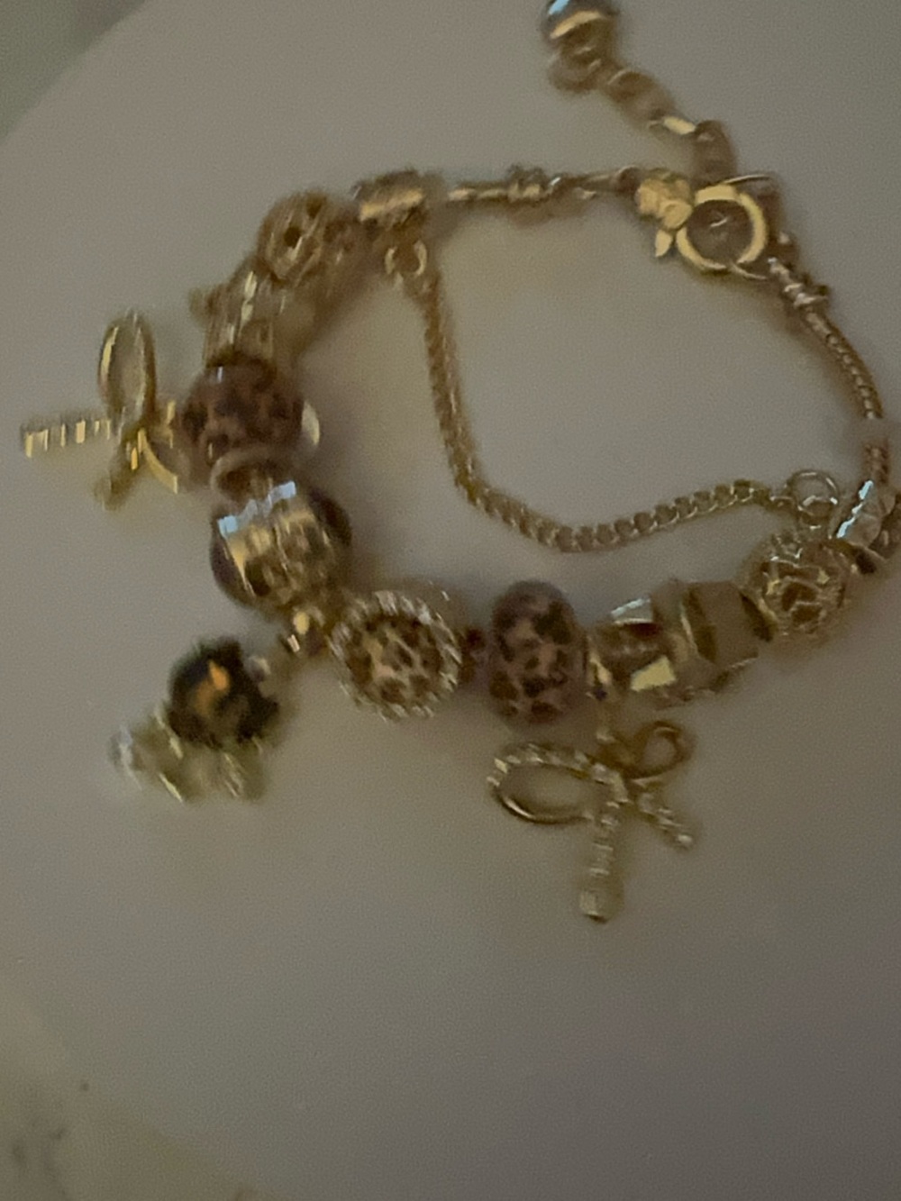 Gold Charm Beaded Bracelet with Leopard Beads- Brand New !!